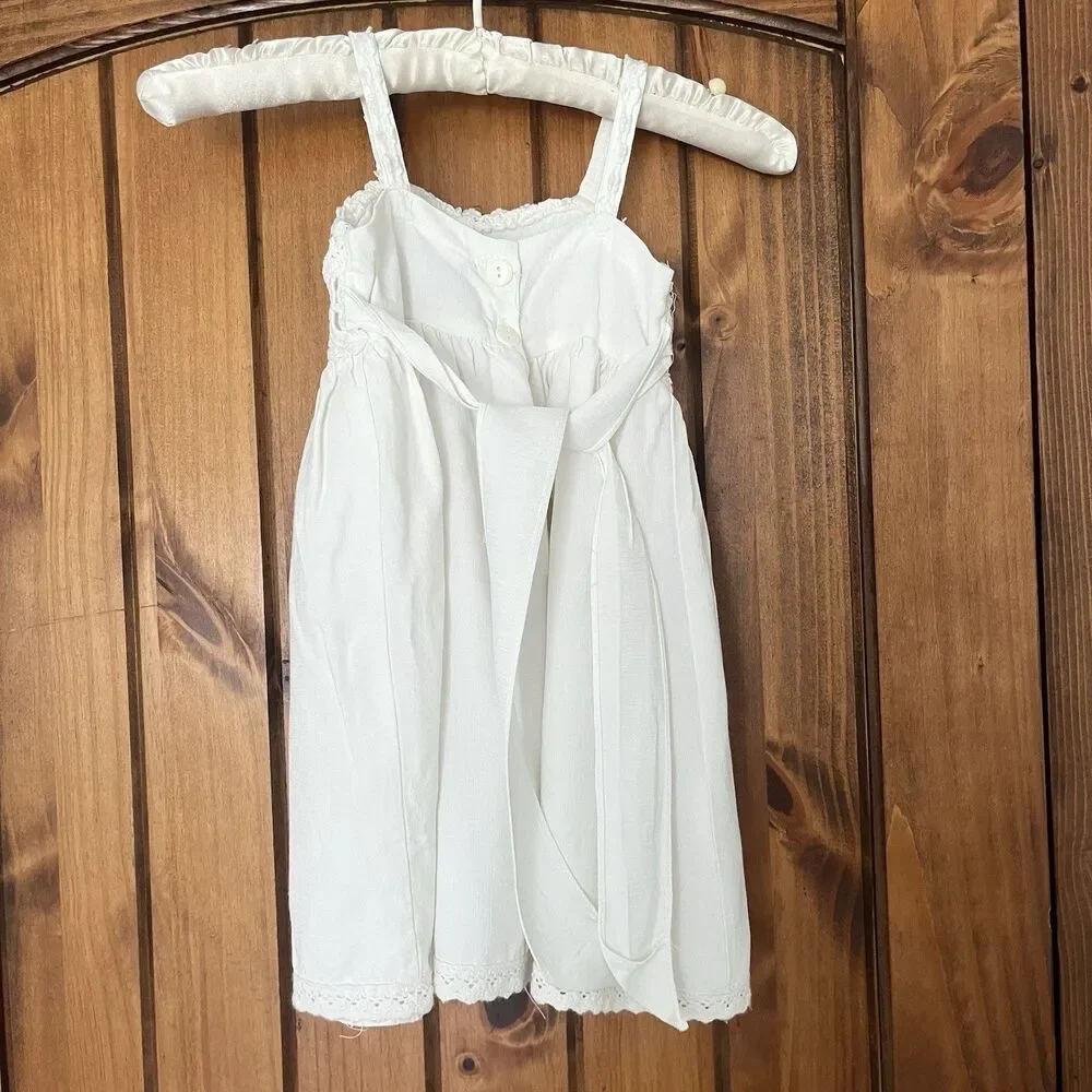Vintage Crayon Kids White Dress Crochet Bodice Hem Lined Tie back USA Size 1/2